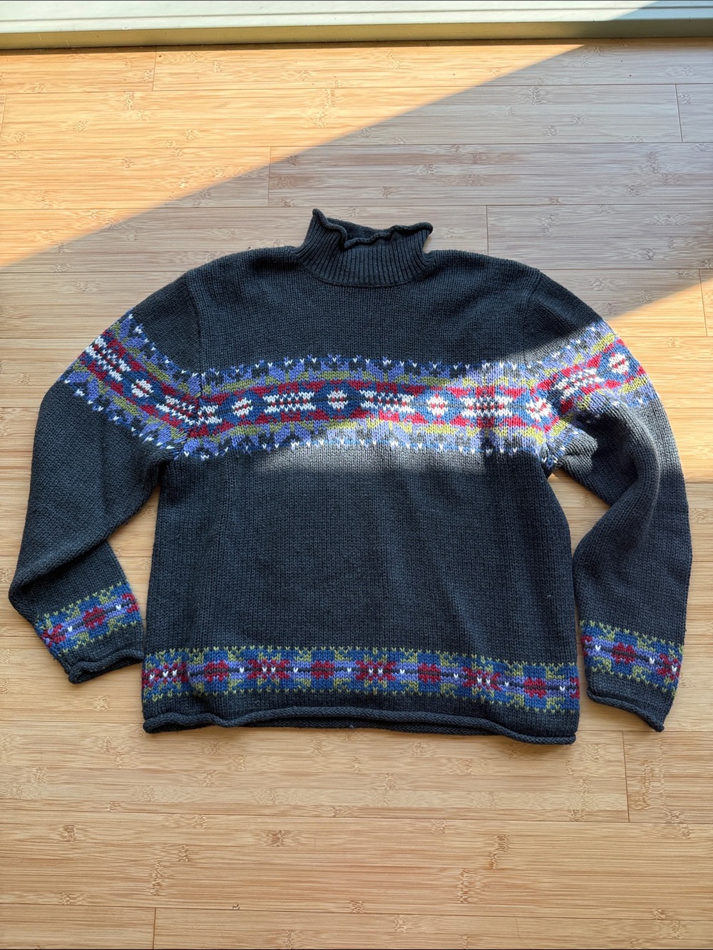 Field Gear FG vintage fair isle style mock neck sweater silk wool blend grey